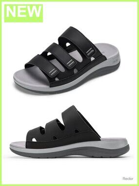 Women's Wide Slides Sandals Arch Support Comfortable Summer Flat Walking Slides